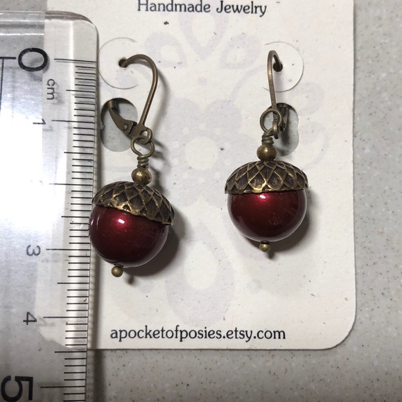 2 for $20 - Burgundy & Brass Acorn Earrings - Picture 3 of 5